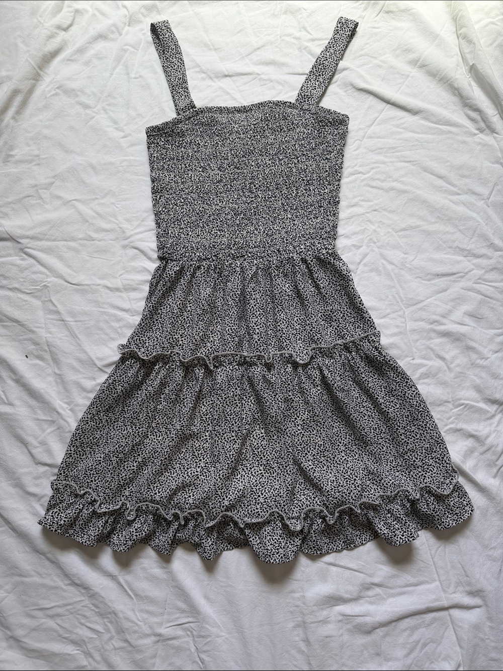 Smocked Tiered Ruffle Sundress in Black & White